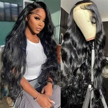 13x6 Body Wave Lace Front Wigs Human Hair Pre Plucked 250 Density HD Transparent Lace Frontal Wigs Human Hair For Women 9A Glueless Wigs Human Hair With Baby Hair 36Inch - Natural Black - 查看 1