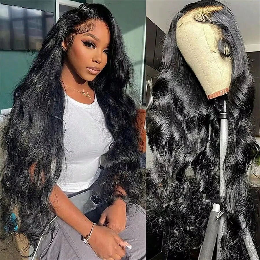 13x6 Body Wave Lace Front Wigs Human Hair Pre Plucked 250 Density HD Transparent Lace Frontal Wigs Human Hair For Women 9A Glueless Wigs Human Hair With Baby Hair 36Inch - Natural Black - 查看 1