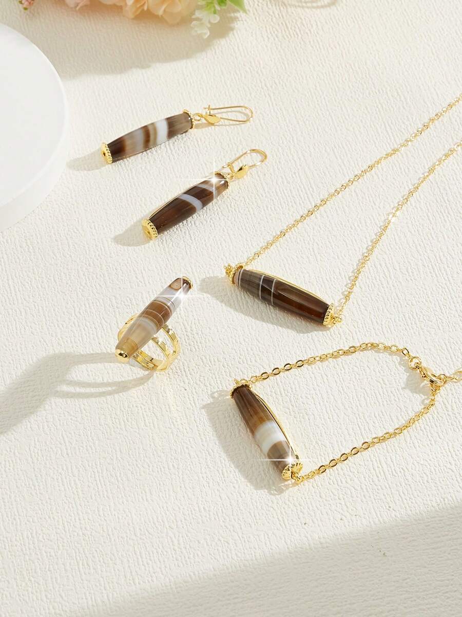 Mgyi Set de bijuterii retro de lux, la modă și de ultimă generație, pentru femei, colier, cercei, brățară, inel pentru femei, placat cu aur de 18K, cadou de Halloween pentru prieteni.