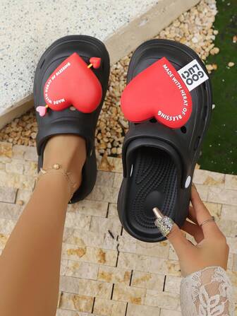 女士心形优雅不对称/不对称高跟透气拖鞋，夏季厚底沙滩居家室内/户外拖鞋