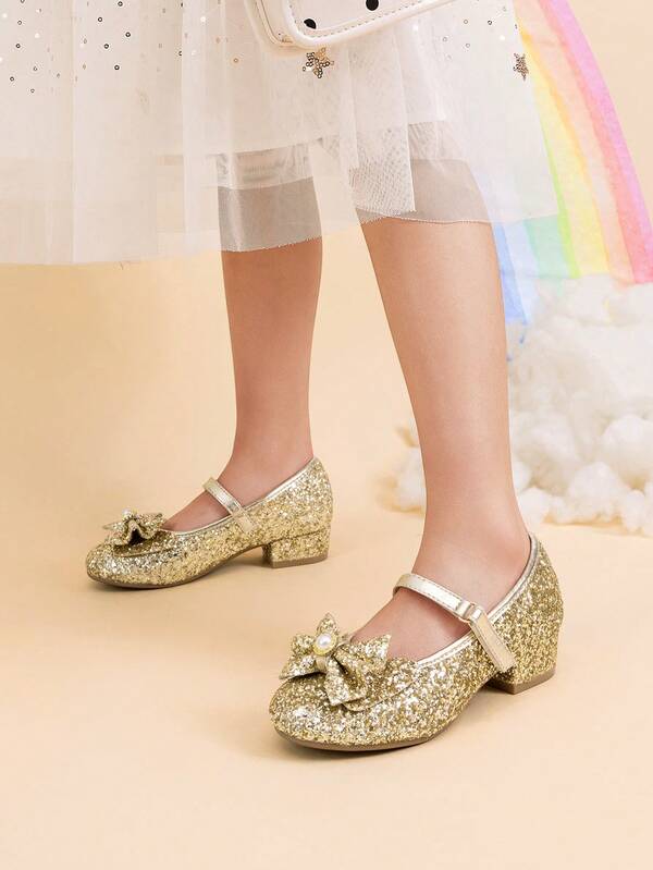 Girls Dress Shoes Princess Shoes For Toddler Little Girl Mary Jane Low Heels Glitter Flower Party Wedding Footwear