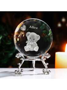 Customized Creative 3D Carved Crystal Ball With Base, Desk Decor Gift, Cute Bear Crystal Ball Customized Text, Christmas/Birthday Gift, Valentine Day Decor, Wedding, Valentines Party Favors, Galentines Party Favors, Gift Ideas
