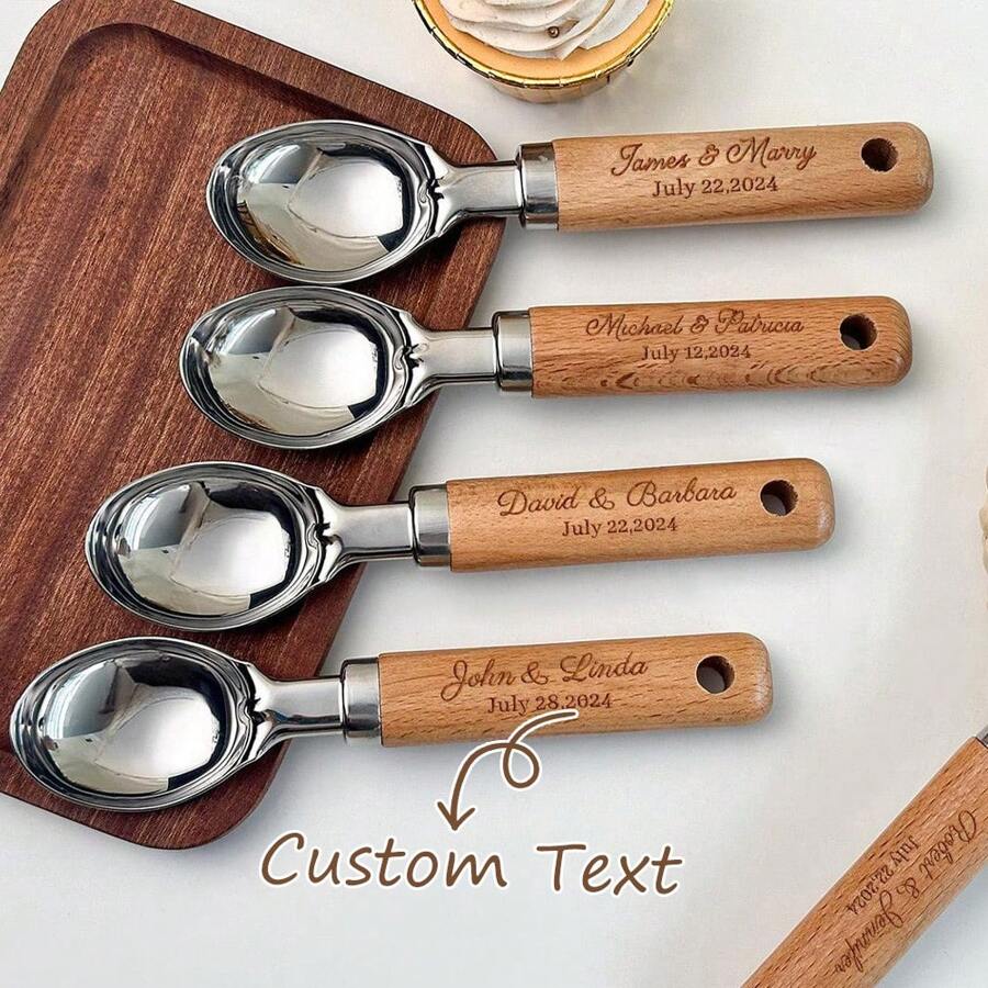 Personalized Ice Cream Scoop - Custom Engraved Wedding Favors For Guests, Bridal Shower Party Gifts, Unique Housewarming Gift Idea - Elegant Baby Shower Favors, Chef Gift, Kitchen Utensil - Thoughtful Birthday, Christmas, Anniversary, Thank You Gift For Her/Him - Stainless Steel Ice Cream Server With Wood Handle - Great For Sleepovers, Dessert Bars & Parties