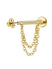 1pc Flat Back Stud Earrings Push In Cartilage Studs Earrings Chain Earrings For Women Stainless Steel Tragus Earrings Hypoallergenic Threadless Earrings Studs Piercing Jewelry