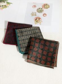 1pc Men's Casual Floral & Striped Pattern Handkerchief/Pocket Square, Suitable For Business, School, Daily Wear