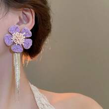 Andkiss 1 Pair Bohemian Style Floral Tassel Earrings