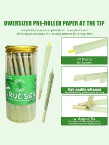 Verde 50 peças 1 lata pré-enrolada cone corpo ultrafino papel em rolo de queima lenta com ponta rolo cônico portátil papel de filtro pré-enrolado acessórios festa adulta brinquedo novidade papel de cigarro e tubo de cigarro
