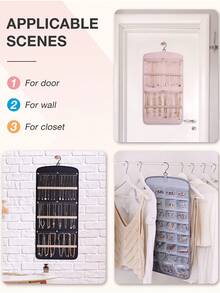 1pc Hanging Jewelry Storage Box, Necklace Holder -Free Earring Organizer With 20 Jewelry Pouches, Pocket Design For Wardrobe, Wall, Door Mounting, Large/Small Size, Black Color, Suitable For Women, Summer Travel, Back To School, Halloween Gift - Multicolor - View 7