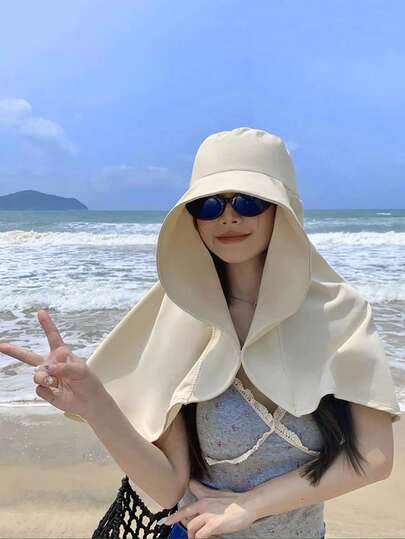 女士全覆盖防晒遮阳帽，带面罩，款式多样，适合夏季户外活动，防紫外线（注意：由于生产批次差异，颜色可能略有不同）滑雪面罩