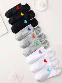 1/5/10/15/20/25/30Pair Of Men And Women Love Colorful Love Breathable Low-Rise Socks, Stylish One-Piece Casual Socks, No Show Socks, Moisture Wicking Simple Style, Suitable For All Seasons And Occasions - Multicolor - View 1