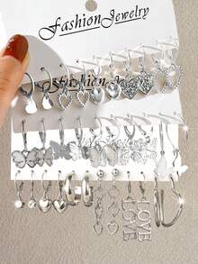 [12/20/32pcs] Heart, Butterfly, LOVE Earring Set, Fashion Minimalist Jewelry, Versatile For Daily Wear, Vacation, Party, Great Gift For Friends & Girlfriend - Style 1 - View 2