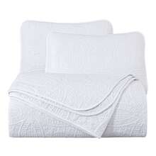 Austin Oversized Bedspread Set 3-Piece Ultrasonic Quilted Soft Lightweight Microfiber Coverlet For All Season - 白色 - 查看 5
