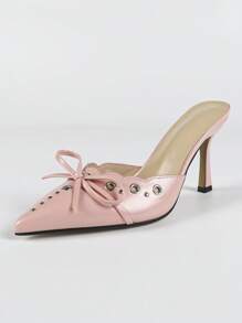 Women's Fashion Pointed Toe Pink Bow Citrus Party Evening Wedding Simple Slip-On Thin High Heel Pumps
