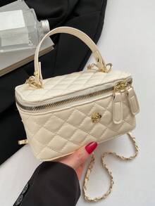 新款顶部手柄盒状包，简约时尚单肩包和斜挎包 - 白色 - 查看 9