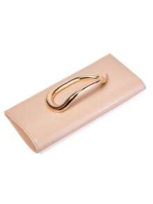 This Clutch Purse Features Practical Storage Function, Which Can Accommodate Lipstick, Powder, Keys, Cards And Other Small Personal Items, Meeting The Essential Carry-On Needs For Evening Outings. It Is Made Of Apricot Lacquered Leather Material, Complemented By A Delicate Metal Ring Decoration, Simple Yet Fashionable. Suitable For Wedding Receptions, Romantic Dates, Girls' Gatherings And Other Occasions, It Can Add A Gentle And Sweet Touch To The Overall Styling. - Apricot - View 8