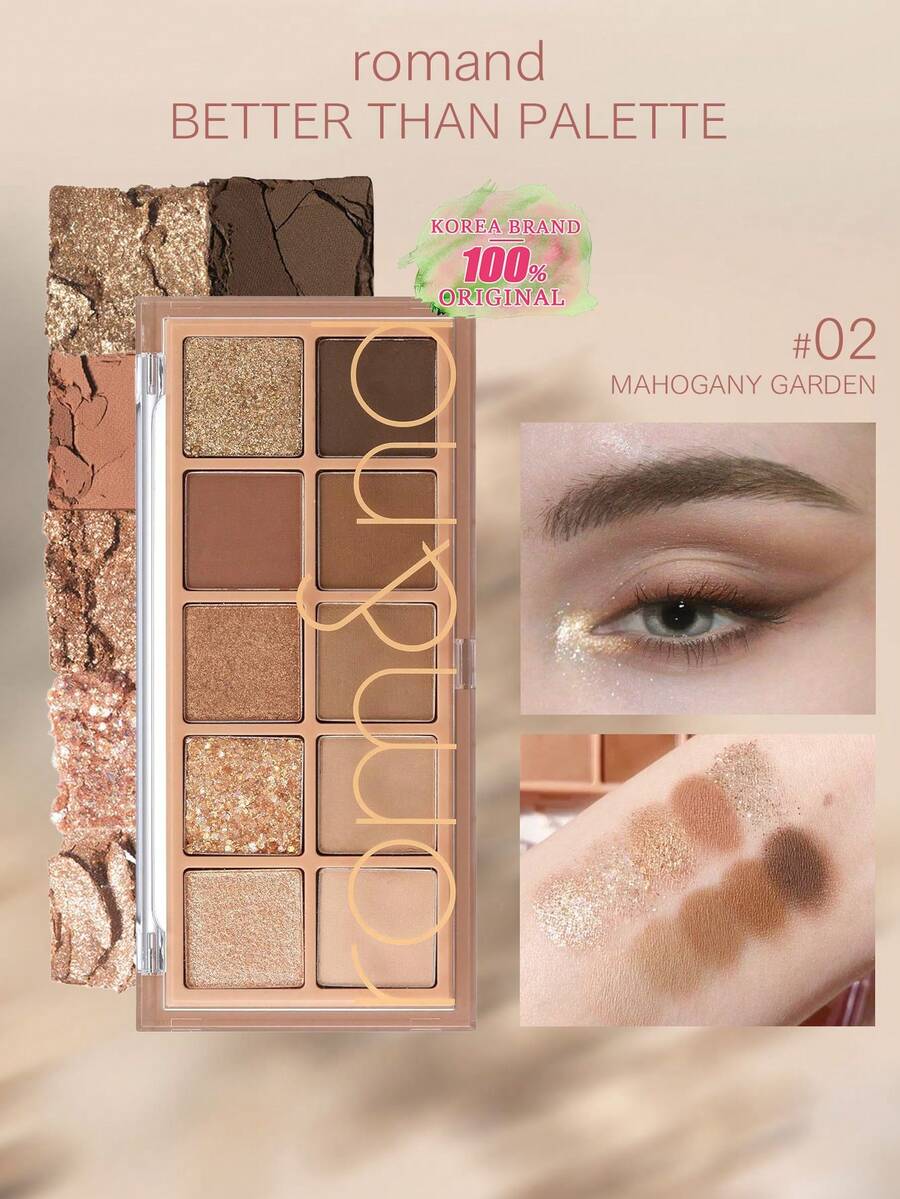 Rom&nd Romand Better Than Palette 02 MAHOGANY GARDEN 眼影盘，自然日常妆容色调，易于晕染，色彩鲜艳，丝绒质地，哑光与珠光双效，高显色度，持久不脱妆，韩国彩妆，K-Beauty，7.5克/0.26盎司