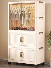 Foldable Transparent 2-Door Children Wardrobe With Drawers, Storage Cabinet Organizer Rack, No Assembly Required