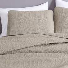 Austin Oversized Bedspread Set 3-Piece Ultrasonic Quilted Soft Lightweight Microfiber Coverlet For All Season - 卡其色 - 查看 3