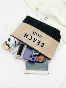 Women's Beach Tote Bag, Canvas Beach Bag, Suitable For Weddings, Birthdays, Holidays, And Other Occasions, Great Gift For Women, Mothers, Teachers, Friends, Bridesmaids, Students, Back To School Season, Large Capacity, Travel Tote, Ideal For Holidays And Short Trips, Personalized Birthday Gift, Comes With Scarf - Khaki - View 7