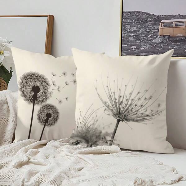 1 pieza Funda de almohada con estampado de diente de león con cierre de cremallera - Diseño floral contemporáneo para decoración del hogar y del sofá, lavable a máquina