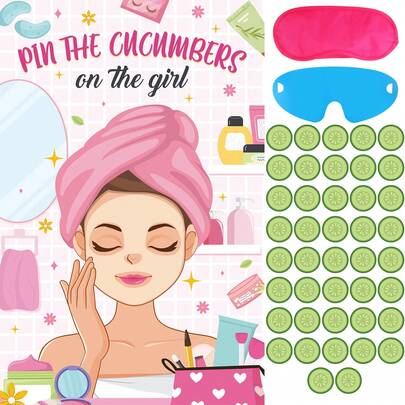 Spa Party Games Pin The Cucumbers On The Women Spa Stickers Poster With Blindfolds Spa Game Makeup Party Decorations For Women Spa Birthday Party Supplies Decorations