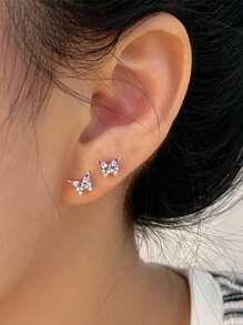 6pcs/Set Stylish Purple Geometric Unicorn, Starry Diamond, Heart & Moon Stud Earrings Set