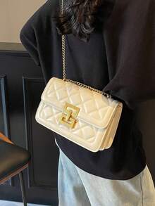 New Fashion Square Solid Color Versatile Chain Shoulder Bag For Women - Beige - View 5