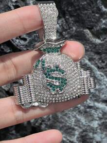 一套男士嘻哈镀金现金袋吊坠项链+绿色手表挂饰