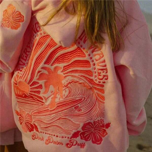 2025 Spring Embroidery Casual Hoodie For Female Pocket Creative Hoody All-Match Street Clothes Womens Pullovers