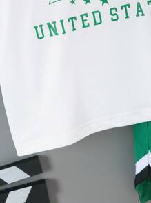 2 Peças/Conjunto Conjunto de Camiseta com Estampa de Letra e Shorts de Estilo Esportivo da Moda Infantil, Verão