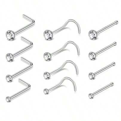4/12 piezas Pendientes de nariz de acero de titanio, joyería de perforación de nariz/oreja multifuncional de circonita para mujeres (1.5-3mm)
