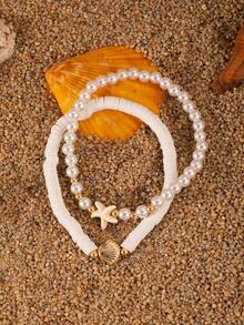 Bohemian Ocean Fan Besson Stone Starfish Soft Ceramic Pearl Elastic Women's Foot Chain 2 Pieces Set C Type Bead Rope Randomly - Multicolor - View 7