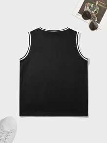 (Set de dos piezas) Conjunto deportivo de verano para hombres, con estilo de moda, amigable con la piel, versátil y cómodo para baloncesto, con parte superior de tirantes personalizada impresa y shorts