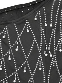 Summer Elegant Women's Fashion Party Sleeveless Shiny Rhinestone Asymmetrical Neckline Mermaid Long Dress - Black - View 5