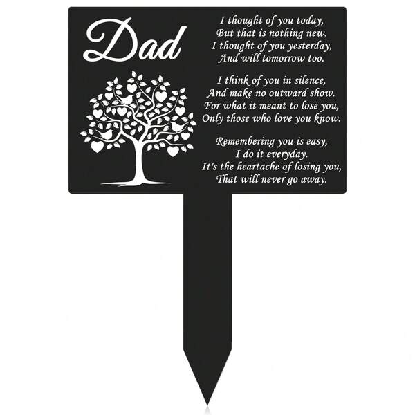 Wholehearted Dad Memorial Garden Stake - Waterproof Acrylic Grave Marker With Poem, Tree, And Heart Design | Sympathy Grave Decoration For Father's Day, Graveside Memorial Decor, OUTUS