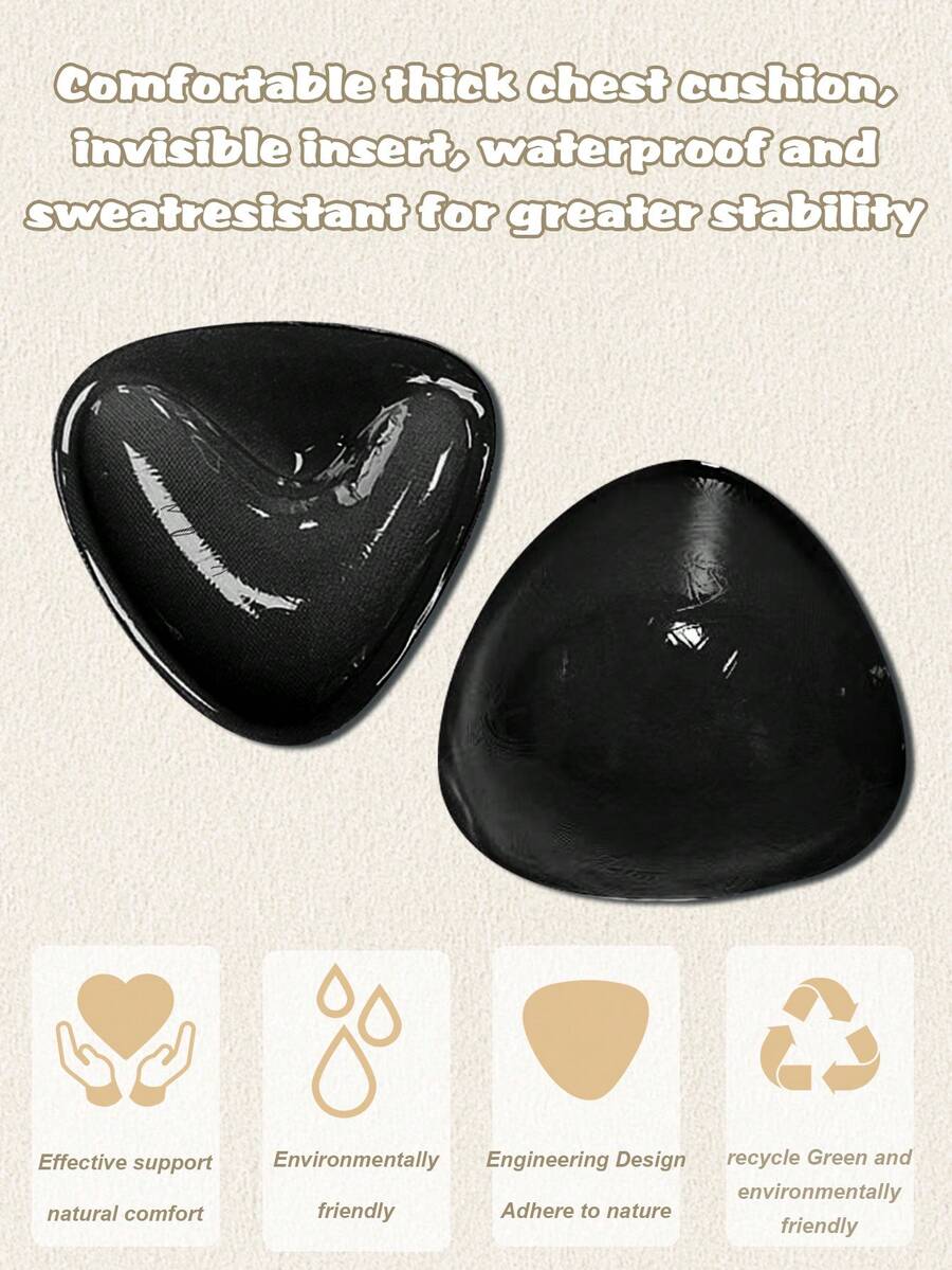 2pcs V-Shape Thickened Bra Pads, Black - Black - View 1