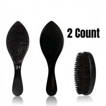 2pcs Men's 360 Degree Wavy ABS Plastic Black Oval Wooden Beard Brush Set, Beard & Hair Styling Tool, Grooming Cleaning Brush