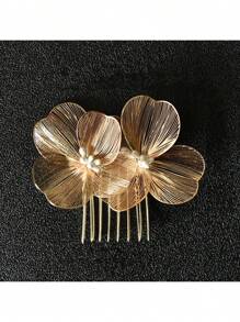 1 pieza Peineta de flores vintage de lujo con accesorio de boda, accesorio de boda con alambre de oro tejido a mano, peinetas, peinetas para el cabello, peinetas laterales, accesorios para el cabello, artículos escolares, otoño
