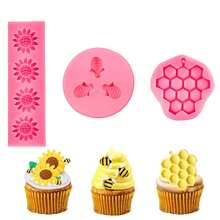 Silicone Mold Set With Bee, Honeycomb, Sunflower Motifs, DIY Cake, Chocolate, Fondant Baking Decor Tool - Pink - View 2