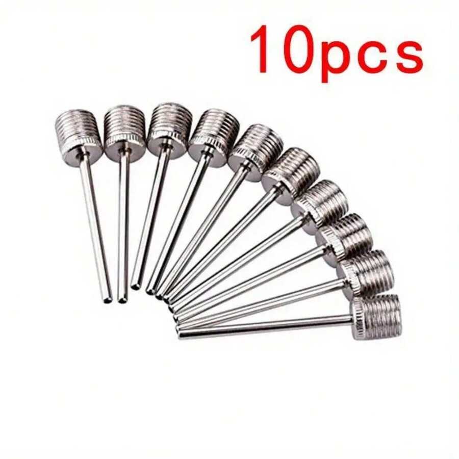 10pcs Stainless Steel Sports Ball Inflator Needles - Valve Adapters For Soccer, Basketball And Football - Silver - View 1
