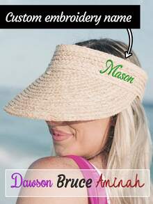 1/2Pcs Personalized Straw Visor, Customized Name Monogram Beach Hat, Bridesmaid Gift, Customizable Visor For Kids, Bridal Party Hat, Bachelorette Party, Beige, Long:50-55cm/19.7-21.65in, For-Anniversaries-For-Spring-For-Fall-Autumn-For-Holiday-Vacation-For-Outdoors-Outings - Style a - View 1