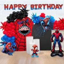 Eyuwn Spider Theme Happy Birthday Banner And 5PCS Spider Character Giant Balloons For Birthday Party Decoration