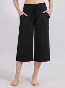 1pc Women 7/8 Capri Yoga Pants, Made Of Stretchy Breathable Comfortable Fabric, High Waist With Drawstring And Pockets Design, Suitable For Gym Workout, Yoga, Streetwear, Tennis, Golf, Cycling And Hiking, A Great Leggings For Active Lifestyle