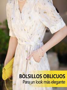 Vestido Casual Dama Largos De Manga Corta De Floral Con Cuello En V ,  Vestidos Elegantes Largos Dama De Manga Corta De Floral De moda de versátil ,   Vestidos largos Dama De Manga Corta De Moda De Floral Para Fiesta - Azul y blanco - Ver 8