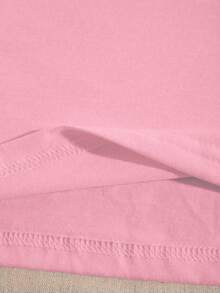 Women's Letter & Fruit Print Loose Fit Round Neck Drop Shoulder Casual T-Shirt - Pink - View 4