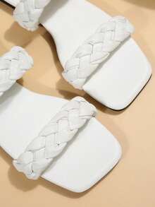 New Summer Fashion Korean Style Woven Strap Slide Sandals For Women, Flat, Versatile Beach