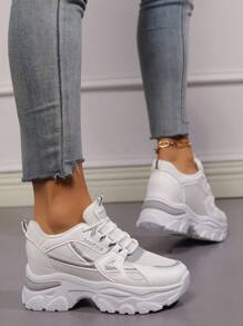 Women's Chunky Sneakers, Spring/Autumn New Waterproof Hidden Heel Casual Vulcanized Shoes, Slim Look Athletic Shoes