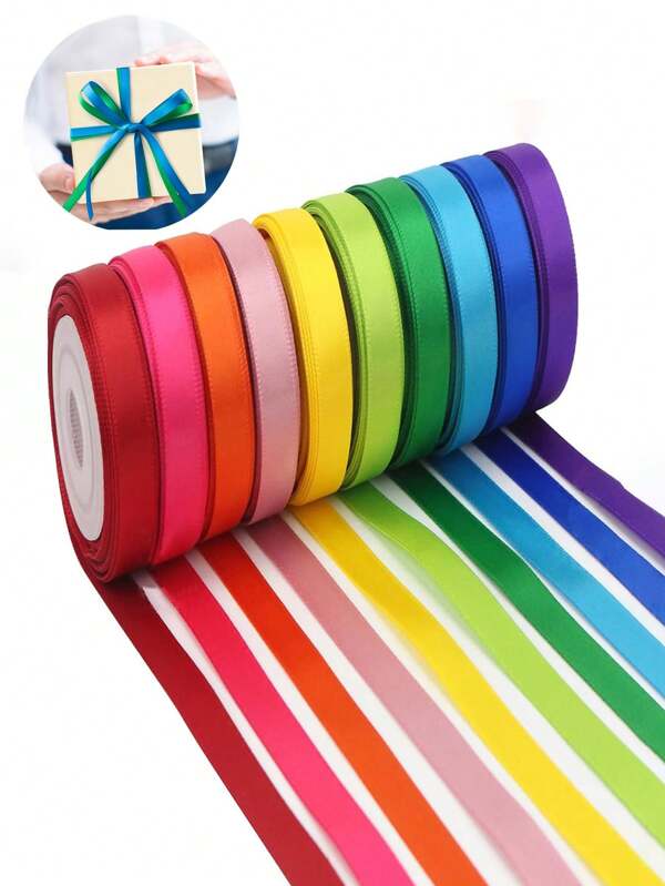 1 Roll Rainbow Ribbons, 25 Yards Satin Ribbon, 1cm Wide, Gift Wrapping Ribbons, Thin Solid Color Ribbon Set Suitable For Crafts, Bows, Gift Packaging, Weddings, Birthday, Party Decorations, DIY Handmade Projects