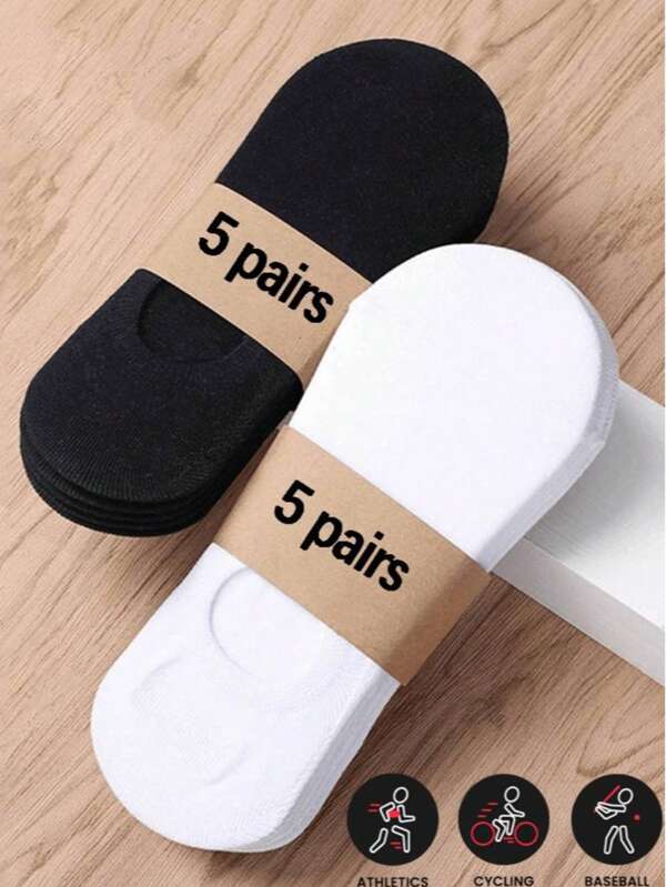10 pares de calcetines invisibles de corte bajo para hombres, 5 blancos y 5 negros, talla 39-45, estilo de pareja sin tarjeta de cintura (incluye cartón, sin tarjeta de cintura)
