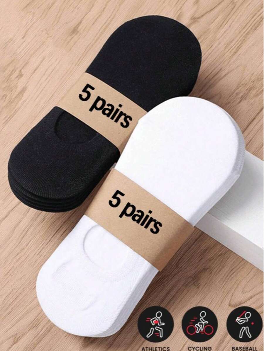 10 pares de calcetines invisibles de corte bajo para hombres, 5 blancos y 5 negros, talla 39-45, estilo de pareja sin tarjeta de cintura (incluye cartón, sin tarjeta de cintura)